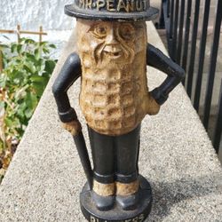 Gorgeous Large Antique  Cast Iron Planters Mr Peanut Coin Bank.  