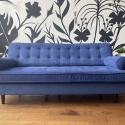 Mid Century Blue Velvet Couch 