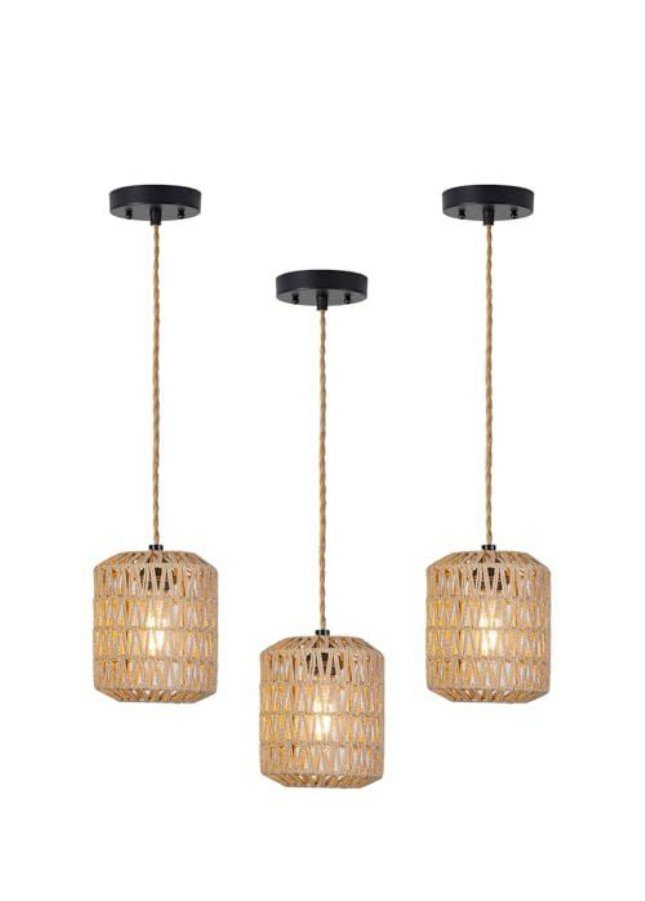 ALAISLYC Boho Pendant Lights Kitchen Island Rattan Hanging Lamp with Hand Woven Wicker Small Chandelier Hanging Lights