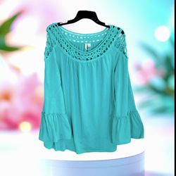 Cato Turquoise Top w Braided Neckline Women XL