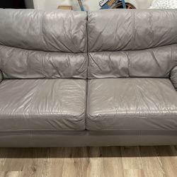 Palliser Grey Leather Sofa & Loveseat 