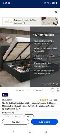 Sha Cerlin King Size Hydraulic Storage Bed Frame