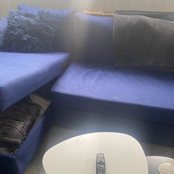 Sectional Sofa  With Pullout Bed + Blankets