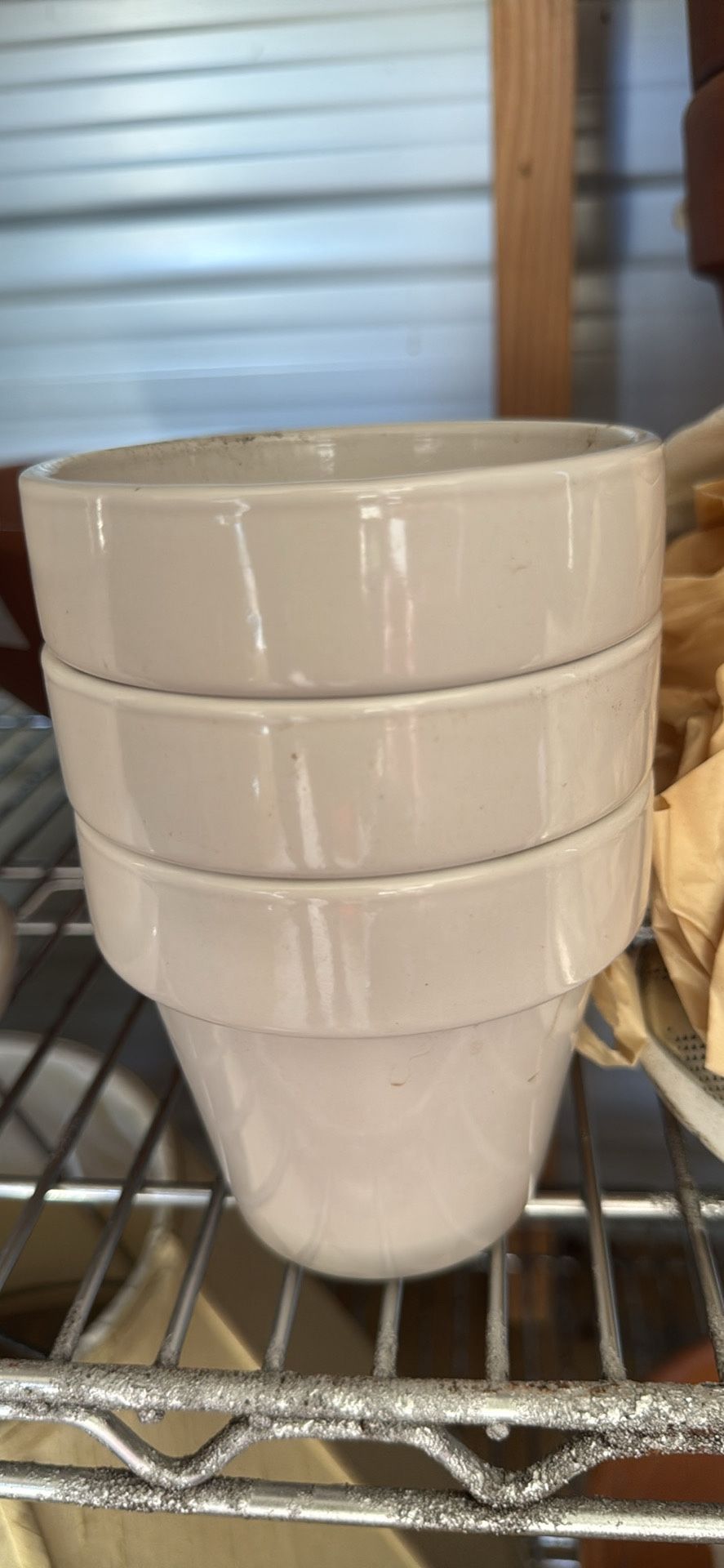 White Ceramic Pots With Matching Saucers