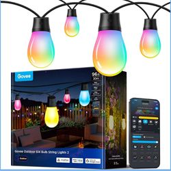 Govee S14 Bulb Outdoor String Lights 2, 96ft Smart RGBIC Warm White Patio Lights with 15 LED Bulbs, 111 Scene Modes for Outdoor Decor, Upgraded IP66 C