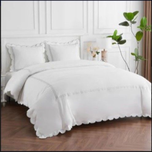 Melange Home 600 Thread Count Scallop Rope Embroidered Cotton Duvet Set