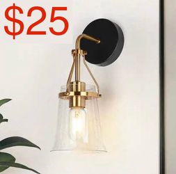 LNC Transitional 1-Light Black and Brass Bath Wall Sconce with Bell Seeded Glass Shade Modern Wall Light, LED Compatible