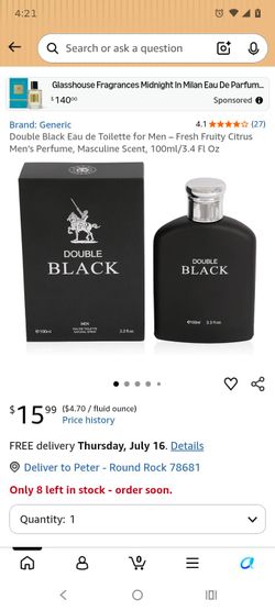 MEN'S COLOGNA ( DOUBLE BLACK) 100ML 3.3 OZ