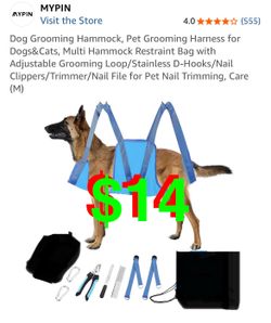 Dog Grooming Hammock, Pet Grooming Harness for Dogs&Cats, Multi Hammock Restraint Bag with Adjustable Grooming Loop/Stainless D-Hooks/Nail Clippers/Tr