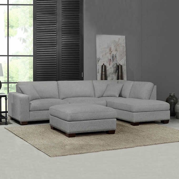 Grey Fabric Sectional with Ottoman