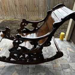 Varnished Wood Adirondack Rocking Chair - Custom Cushions Included 