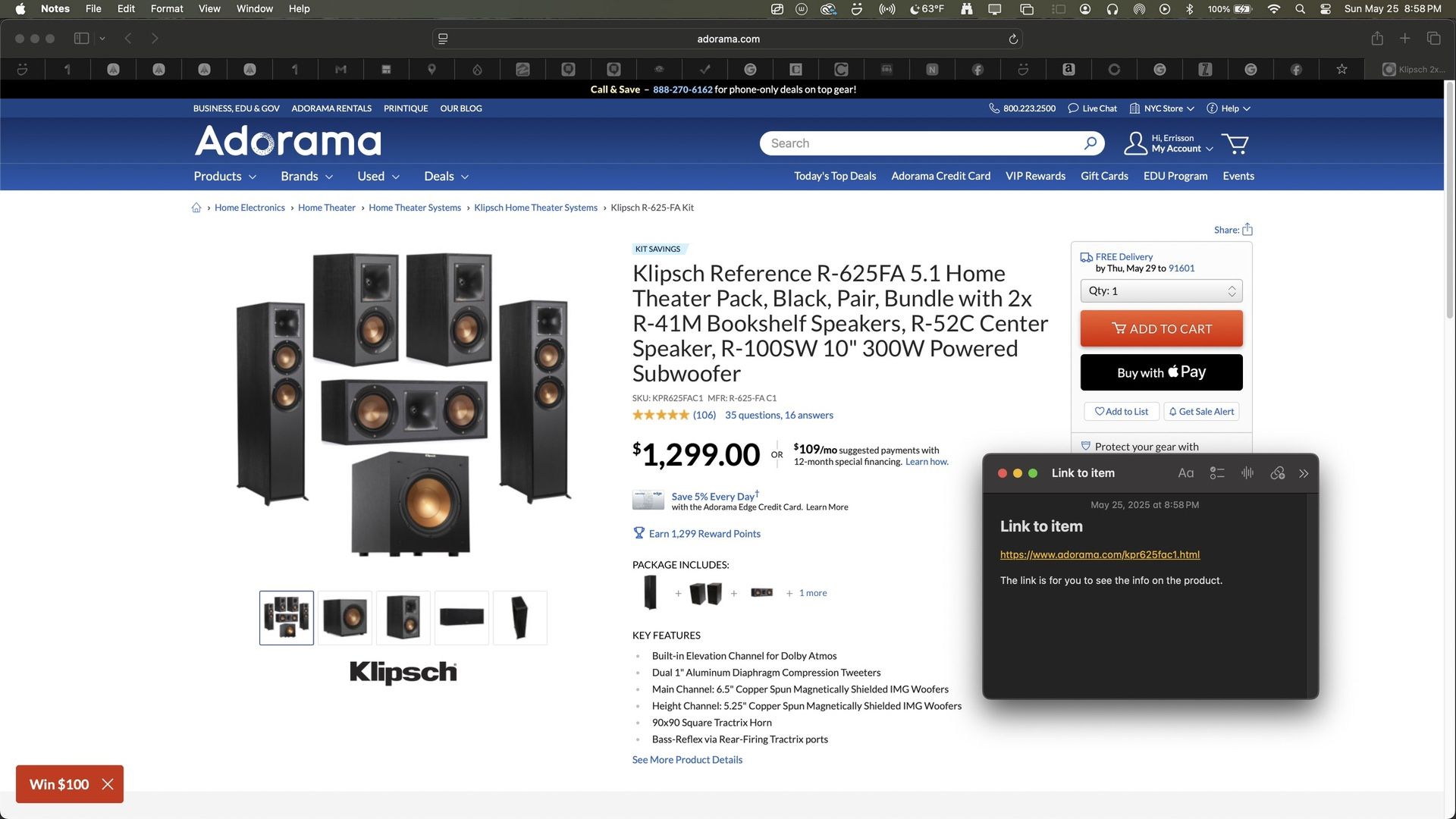 Klipsch Dolby Atmos 7.1 Home Theater System R-625FA