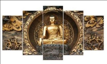 Golden Buddha Statue Framed 5 Piece Canvas
