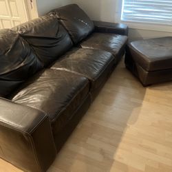 Brown Leather Couch And Ottoman 