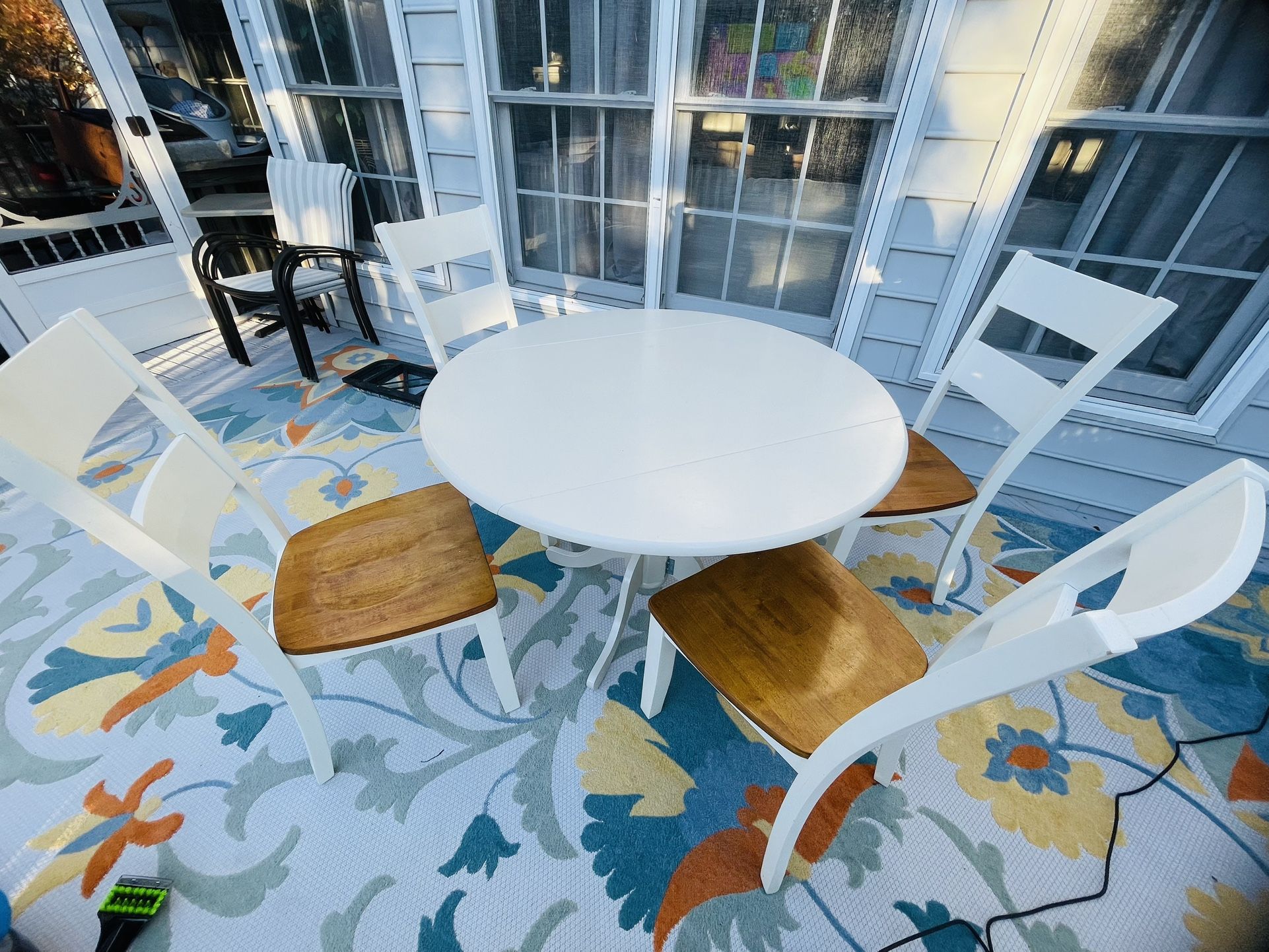 Free Delivery! Dining set including 4 chairs & 1 adjustable table. Sturdy, Solid Wood, Well made set