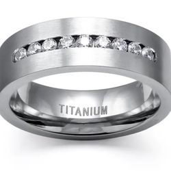 Men’s Titanium Silver Channel Set Cz Diamonds, Comfort Fit Size 10