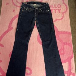 True Religion Y2K Vintage Dark Wash Jeans Size 24 | Low Rise Designer Denim