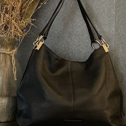 Vince Camuto Black Genuine Leather Pebbled Shoulder HandBag Purse