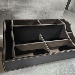 Brown Faux Leather Desk Organizer