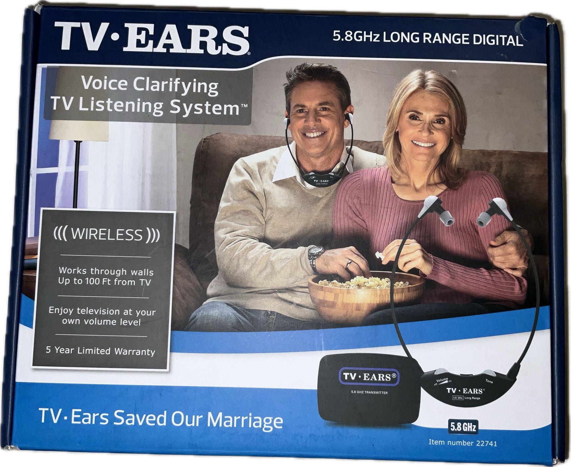 TV Ears Long Range Digital Wireless Headset System 5.8 GHz RF Transmitter For TV