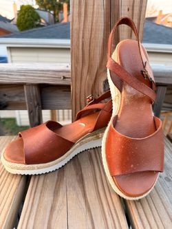 Rust-Colored Espadrille Wedge Sandals – Size 38