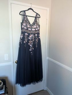 Navy Blue Gown with Purple Embroidered Floral Deisgn