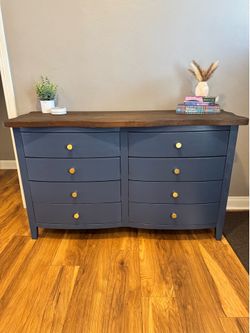 Hand-Painted Solid Wood Dresser | 8 Drawers | Brass Hardware