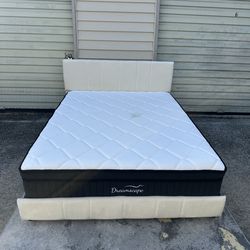 Queen cream/ white Bedframe with mattress (Delivery available!)