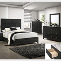 4- Pc Bedroom set Dresser,Mirror  Nightstand (1) Queen size bed frame  Not including Mattress and Box Sp