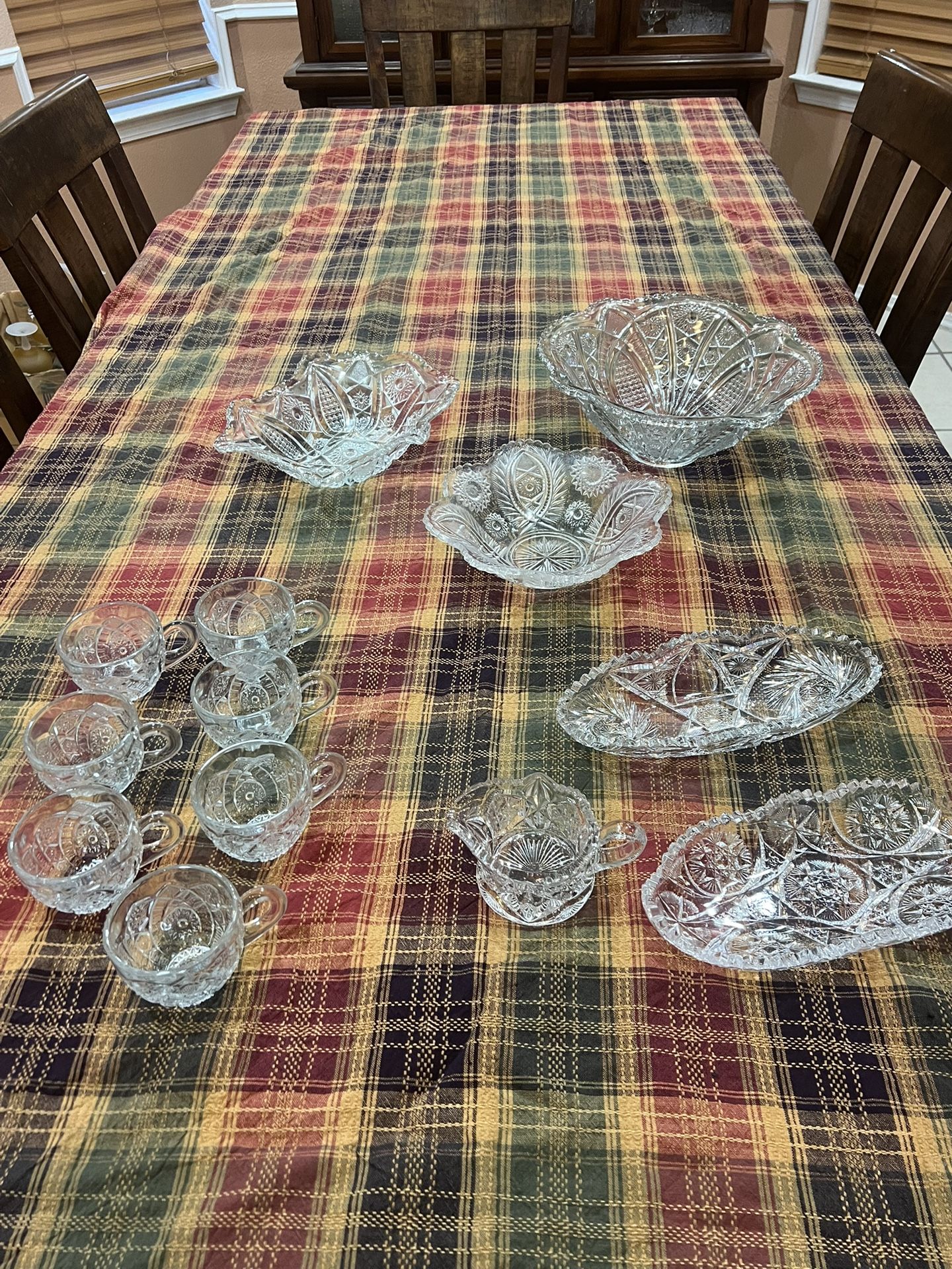 Juego de cristal prensado vintage (13 piezas) para ponche o postres // Vintage Pressed Glass Set 13
