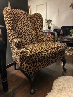 Leopard Print Wingback Accent Chair