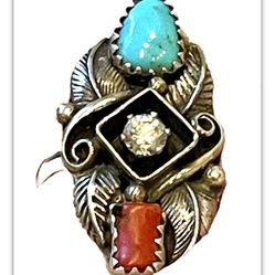 Sterling Native Turquoise & Coral Ring