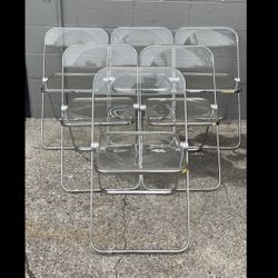 Vintage Mid Century Modern Clear Chrome Lucite Folding Chair Plia Anonima Castelli Italian