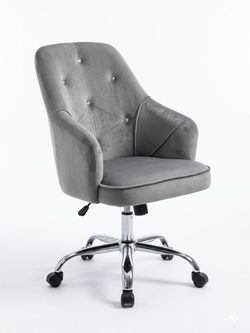 Grey Velvet Tufted Office Chair with Crystal Accents