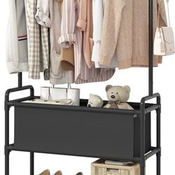 Garment rack with storage still in box needs to be assembled