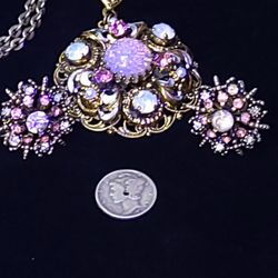 Vintage West Germany Glassfoiled Opal Necklace  With Coro Earrings 
