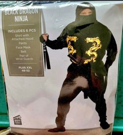 Black Dragon Ninja BIG Men's Halloween Costume (New & Complete)
