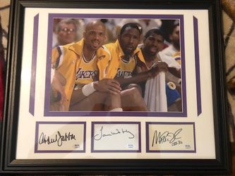 Lakers Signed Frame, Kareem Abdul-Jabbar, James Worthy & Magic Johnson