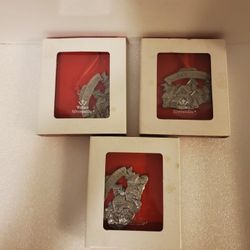 3 Wallace Silversmiths Solid Pewter SANTA'S VILLAGE  Merry Christmas Ornament 1999