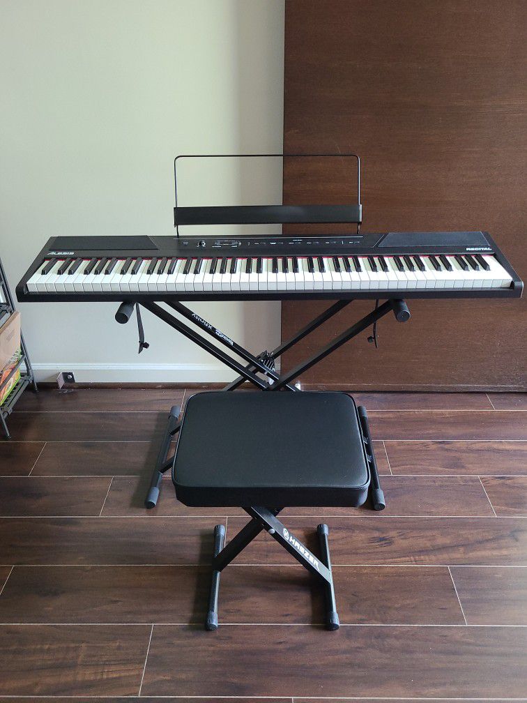 Digital Piano (Alesis Recital, 88-Key) w/Adjustable Rack & Chair