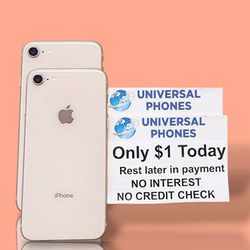 Apple IPhone 8 64gb   UNLOCKED  - NO CREDIT CHECK $1 DOWN PAYMENT OPTION  3 Months Warranty * 30 Days Return *