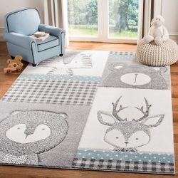 Nursery Decor Whimsical Wildlife Area Rug for Kids Room Animal Print Rug