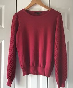 ZAC & RACHEL~Size Small~Burgundy Crewneck Pullover Sweater~Textured Cable Net Puff Sleeves