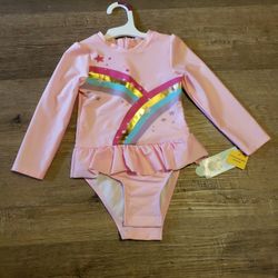 Cat & Jack Rainbow Zip-Up Long Sleeve One Piece Rash Guard Swimsuit

