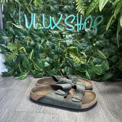 Birkenstock Arizona Army Green Oiled Leather Sandals Soft Bed Size 40 / 9 READ