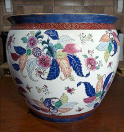 12" x 16" Vintage Porcelain Chinese Tobacco Leaf Design Fish Bowl Planter