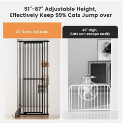 Tall Cat Gate for Doorway, Wide Adjustable 27.56"-37" Baby Gate Included 4 Extension Kits, Pressure Mounted Safety Full Door Gate for Stairs, Studio, 