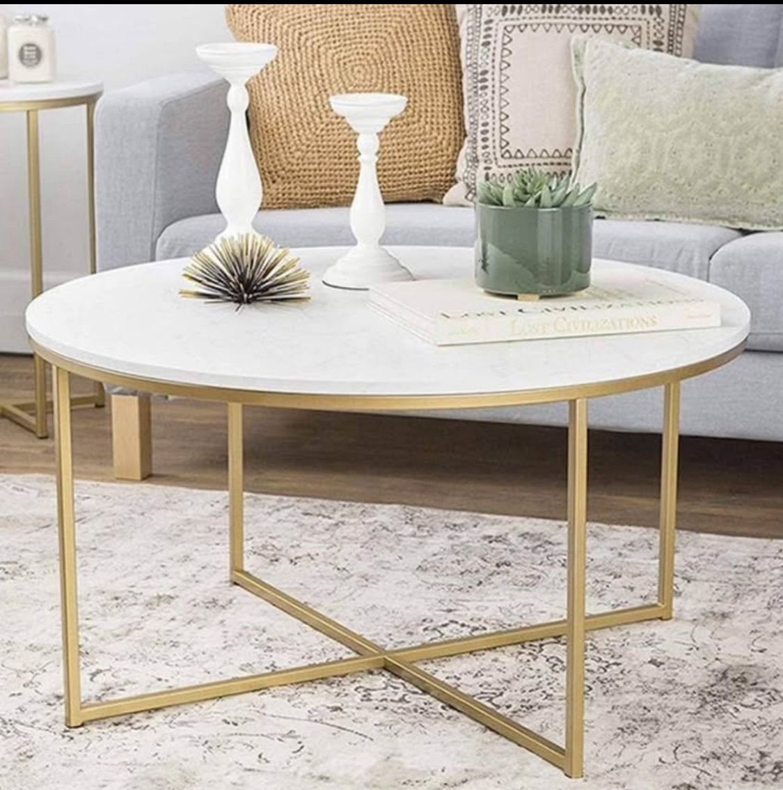 New Modern Round Coffee Table Gold and White
