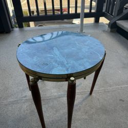 3 Mid Century Nesting Tables Walnut Legs Blue Marble Formica Gold Atomic Retro
