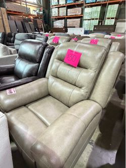 Beige Leather Power Recliner
